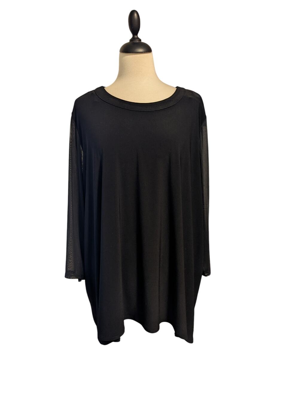 Anne Klein Women's 3X Black Stretch Tunic Blouse 3/4 Sheer Sleeves